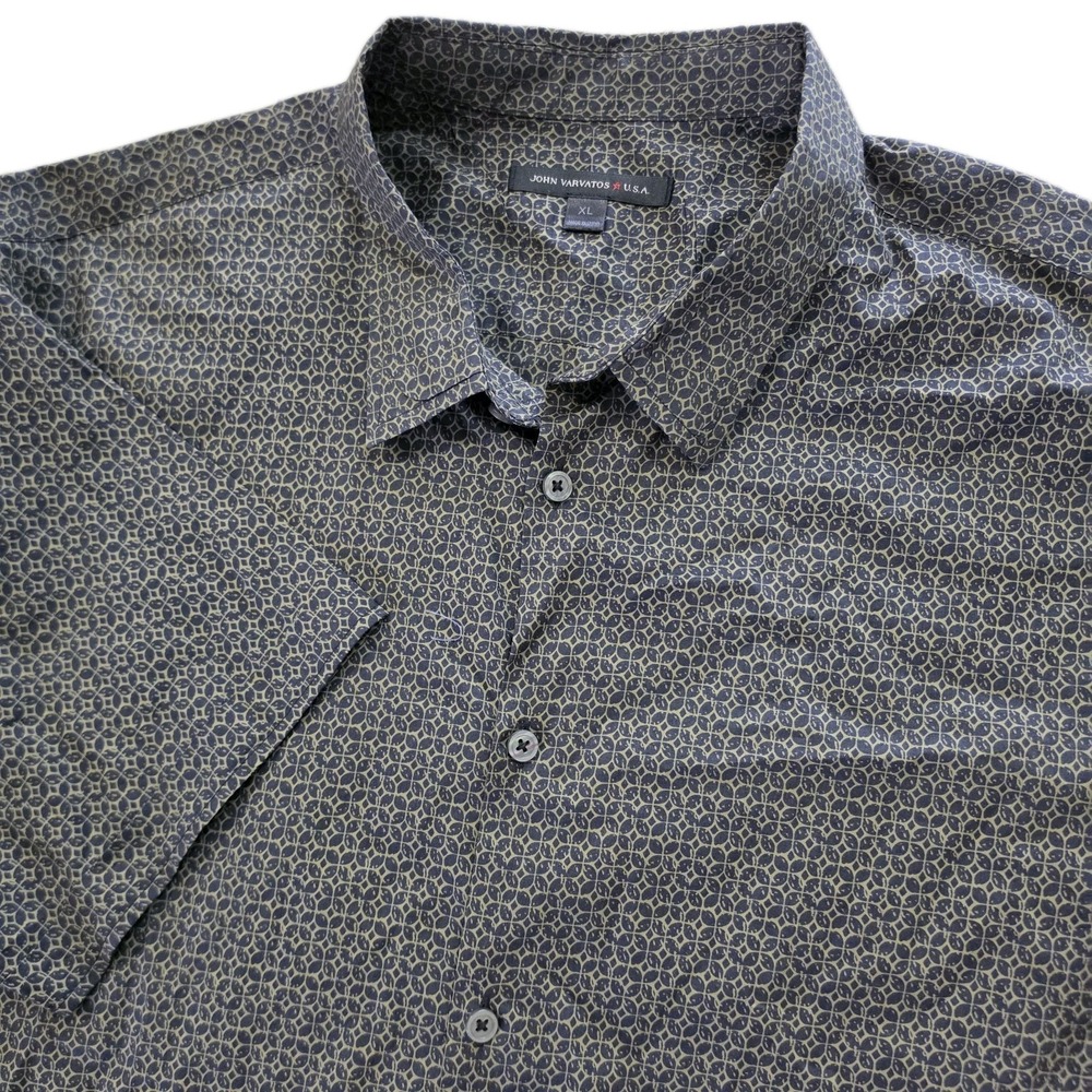 John Varvatos USA Men's XL Short Sleeve Button Down Shirt Geometric AOP